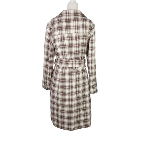 BB Dakota Brown and Cream Plaid Wool Blend Mid Length Coat XL - Picture 4 of 6